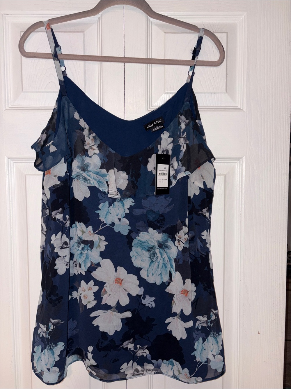 City Chic Navy Floral Cold-Shoulder Cami with Ruffle. Size XS NWT. Runs BIG.